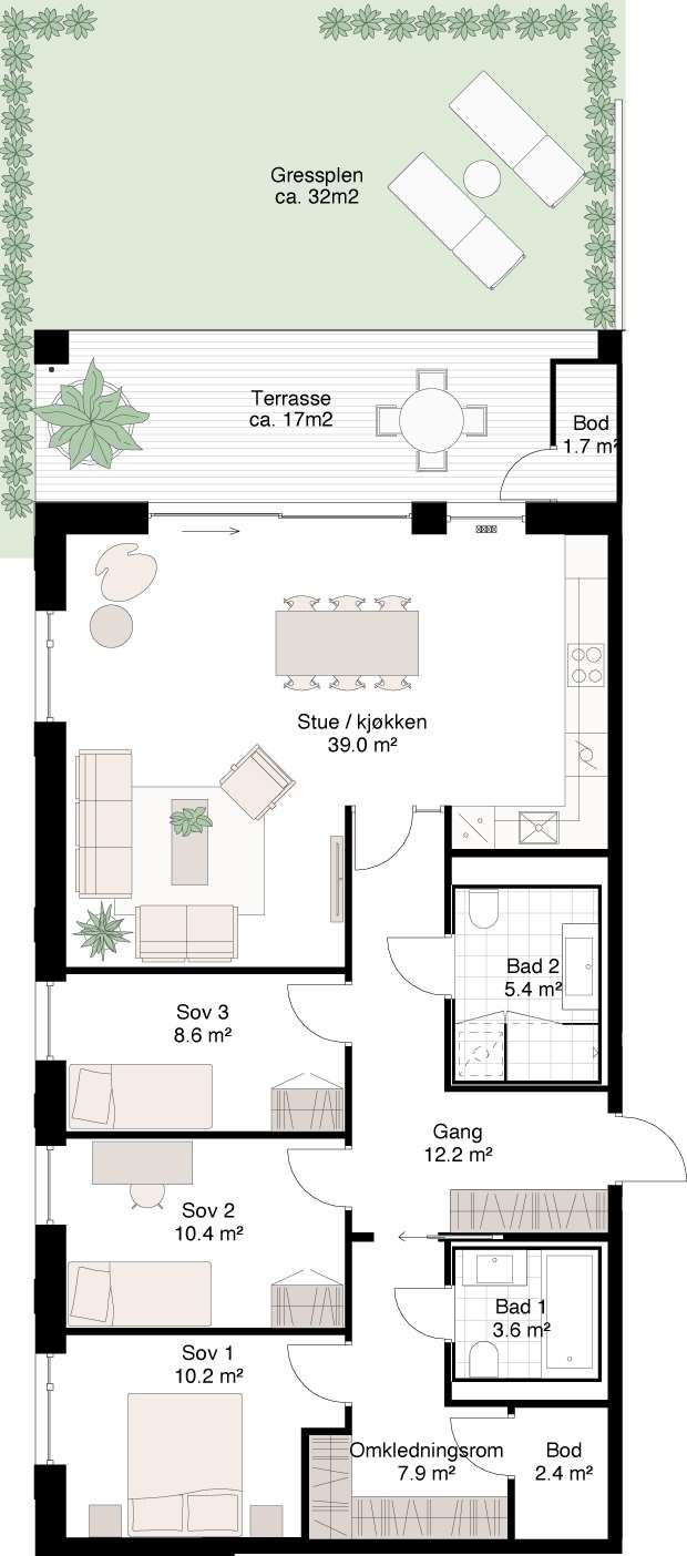 Standard planløsning 4-roms
